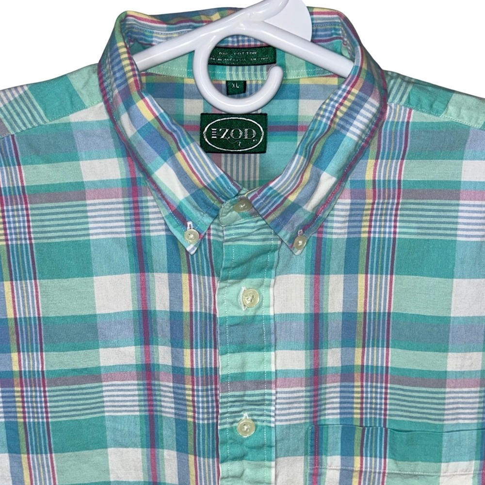 IZOD XL Men's Button Down Shirt Long Sleeve Plaid Casual Teal‎ Purple White